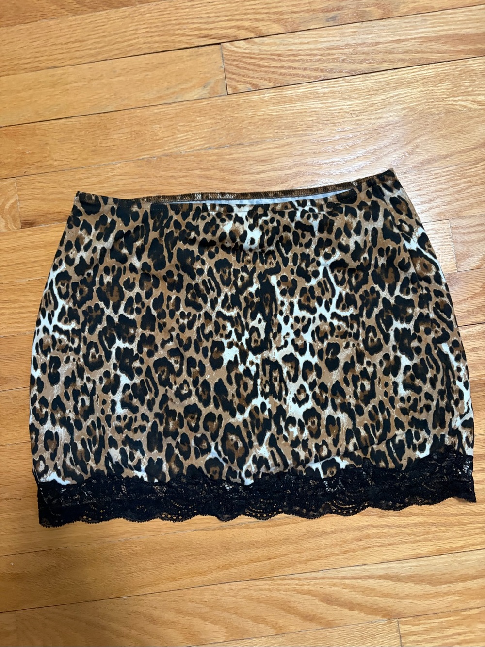 Leopard Print Lace-Hem Mini Skirt - Brown/Black